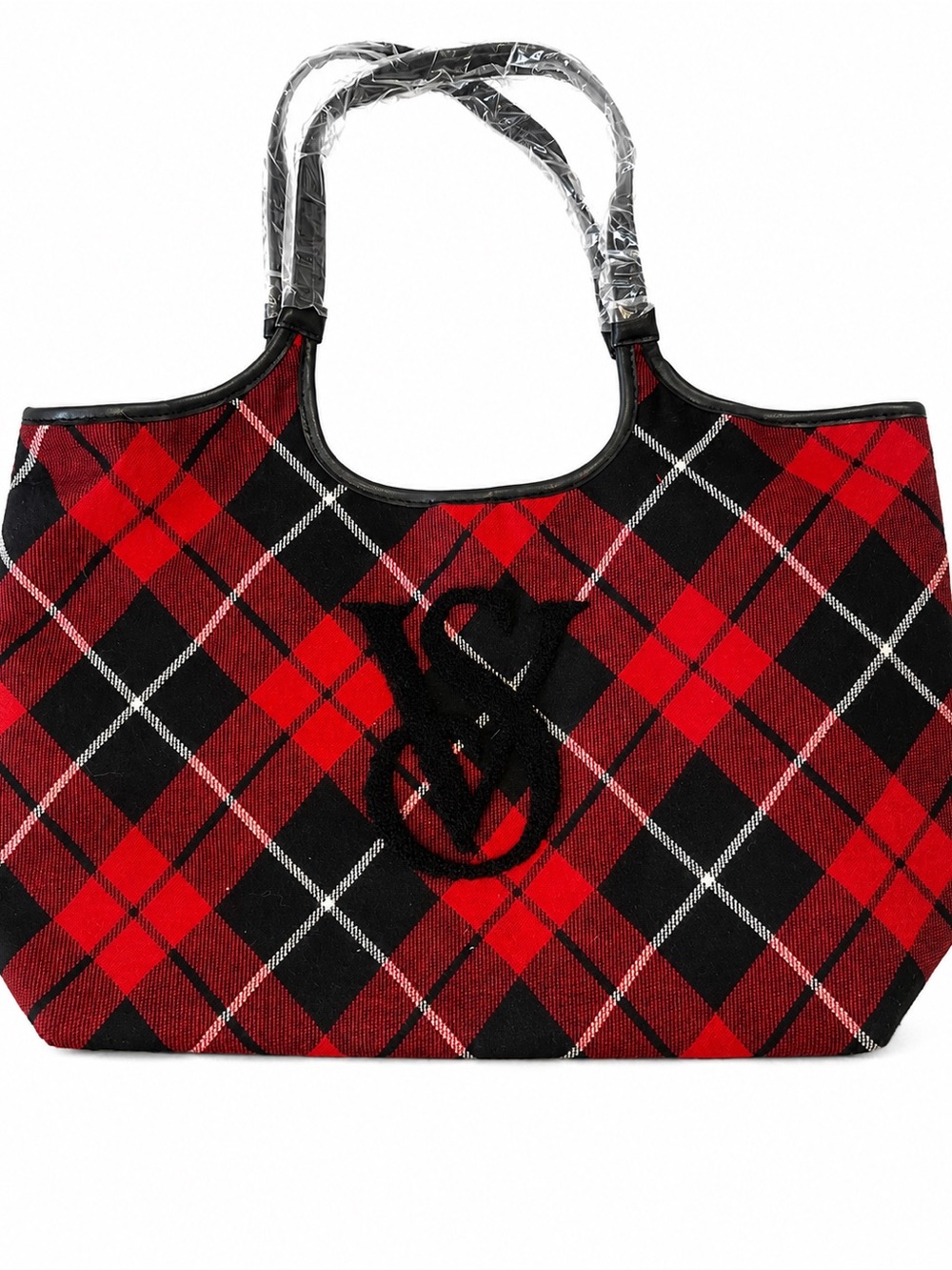 NWOT Victoria's Secret Red & Black Plaid Tote with Signature Logo
